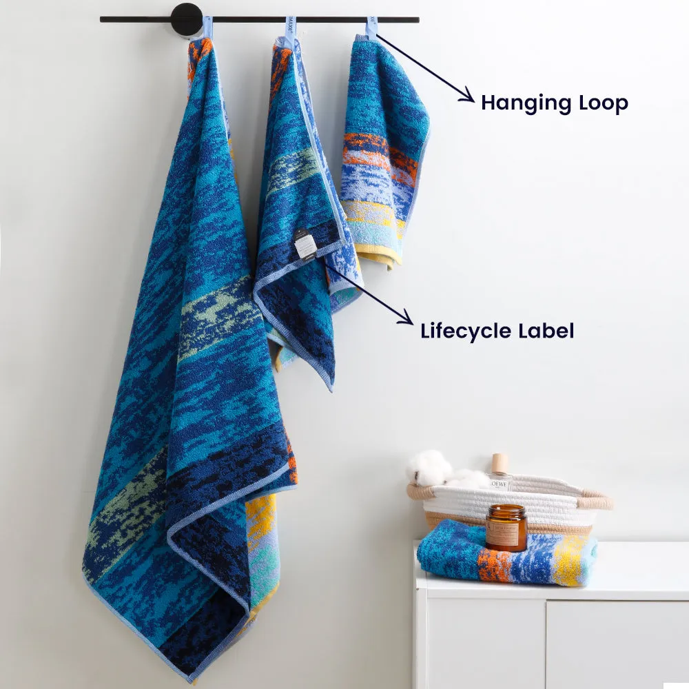 12-piece Combed Cotton Hand Towel Set with Artistic Pattern, Hanging Loop & Lifecycle Label