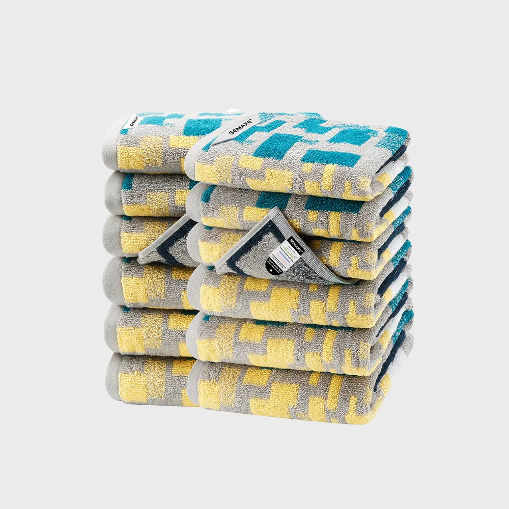 12-piece Combed Cotton Hand Towel Set with Artistic Pattern, Hanging Loop & Lifecycle Label