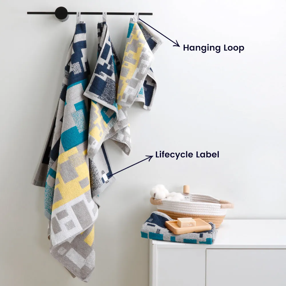 12-piece Combed Cotton Hand Towel Set with Artistic Pattern, Hanging Loop & Lifecycle Label