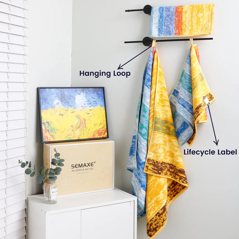 12-piece Combed Cotton Hand Towel Set with Artistic Pattern, Hanging Loop & Lifecycle Label