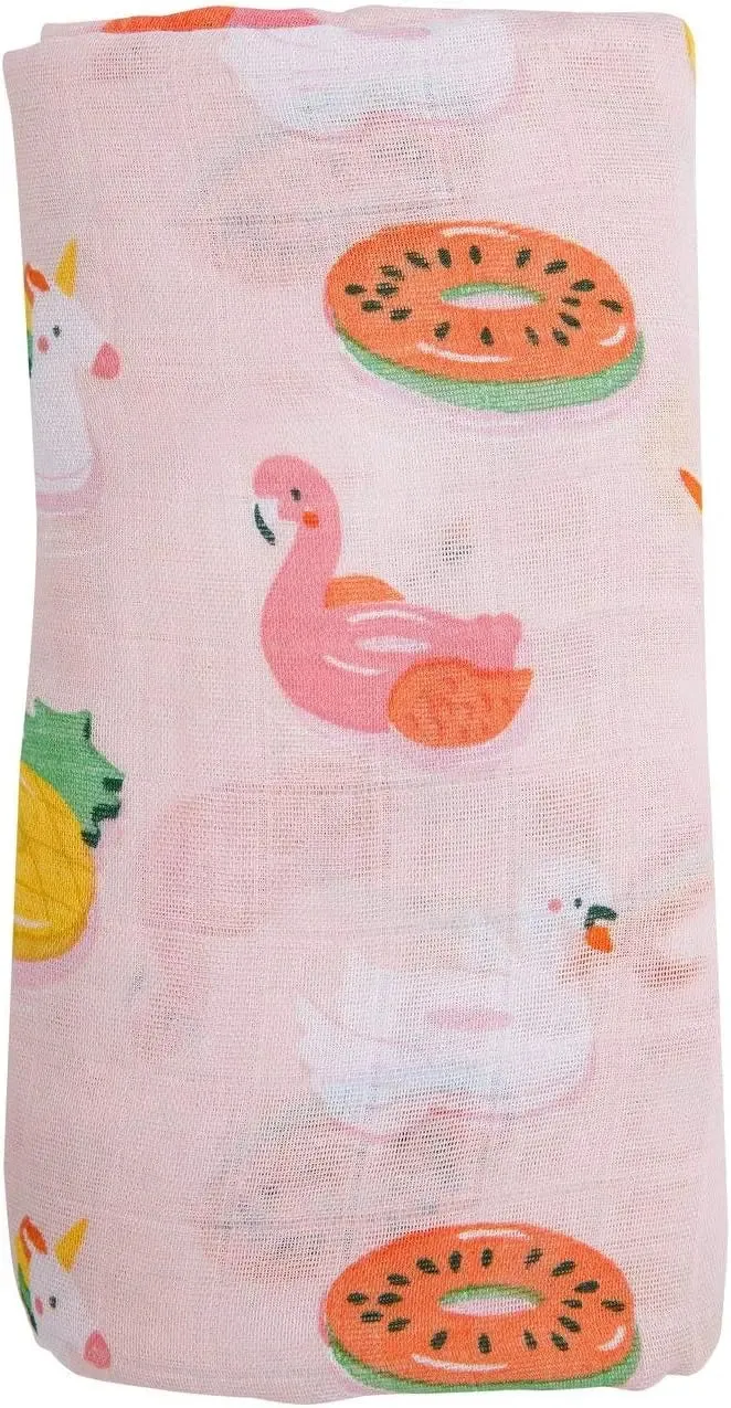 Bamboo Muslin Swaddle Blanket - Pink Floaties | Angel Dear