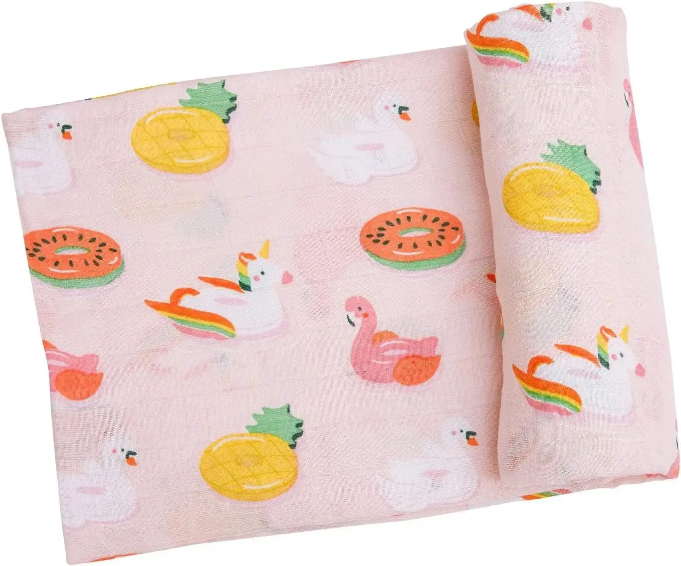 Bamboo Muslin Swaddle Blanket - Pink Floaties | Angel Dear