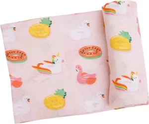 Bamboo Muslin Swaddle Blanket - Pink Floaties | Angel Dear