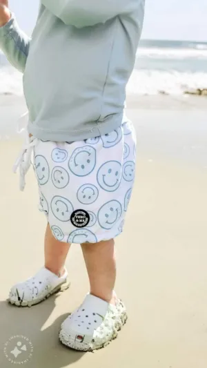 Boys Swim Trunks - Blue Happy Faces