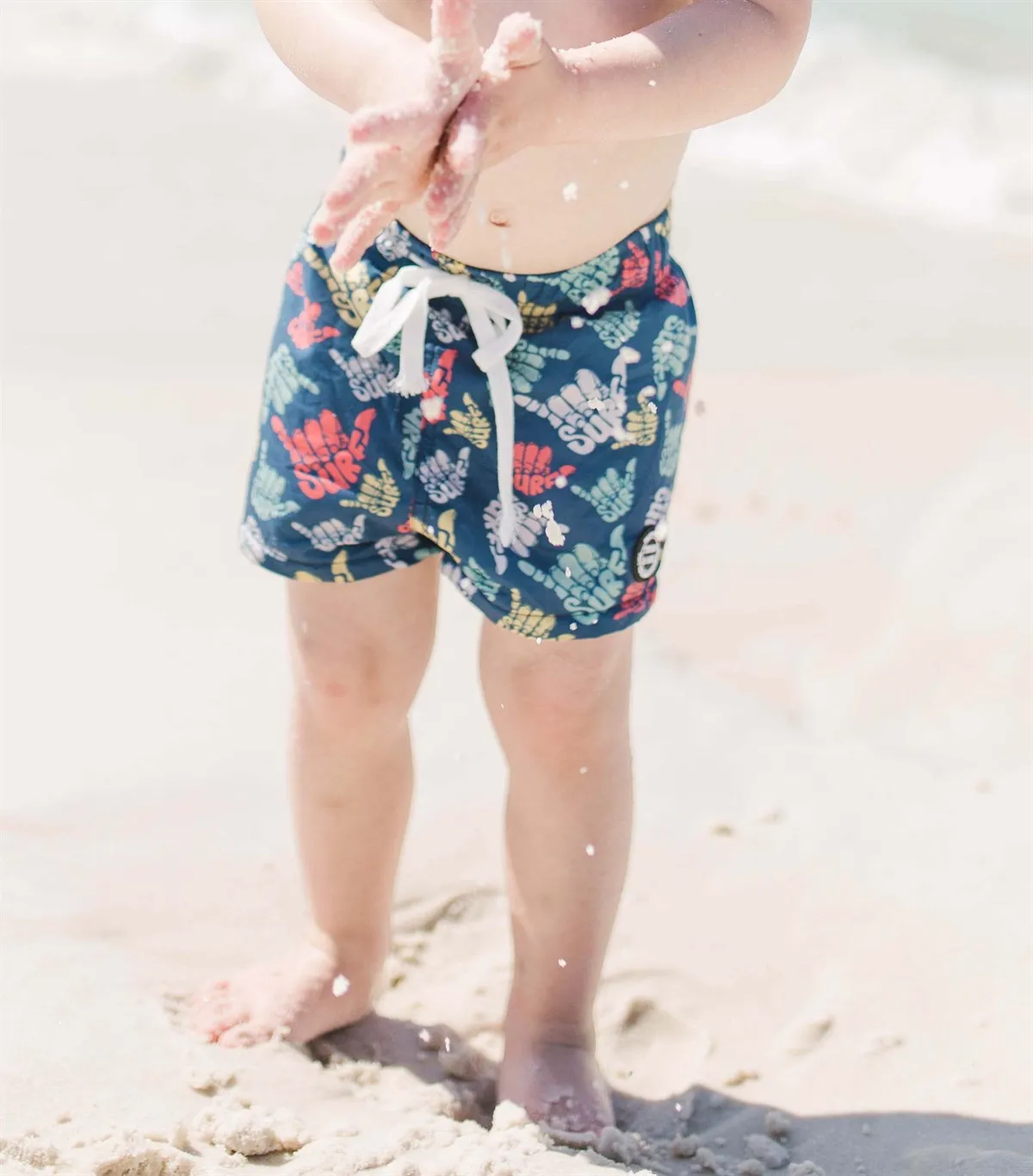 Boys Swim Trunks - Navy Blue Surf Rock Hands