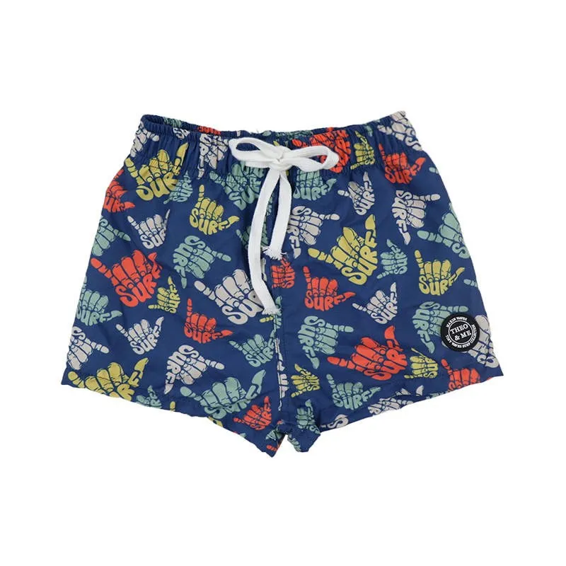 Boys Swim Trunks - Navy Blue Surf Rock Hands