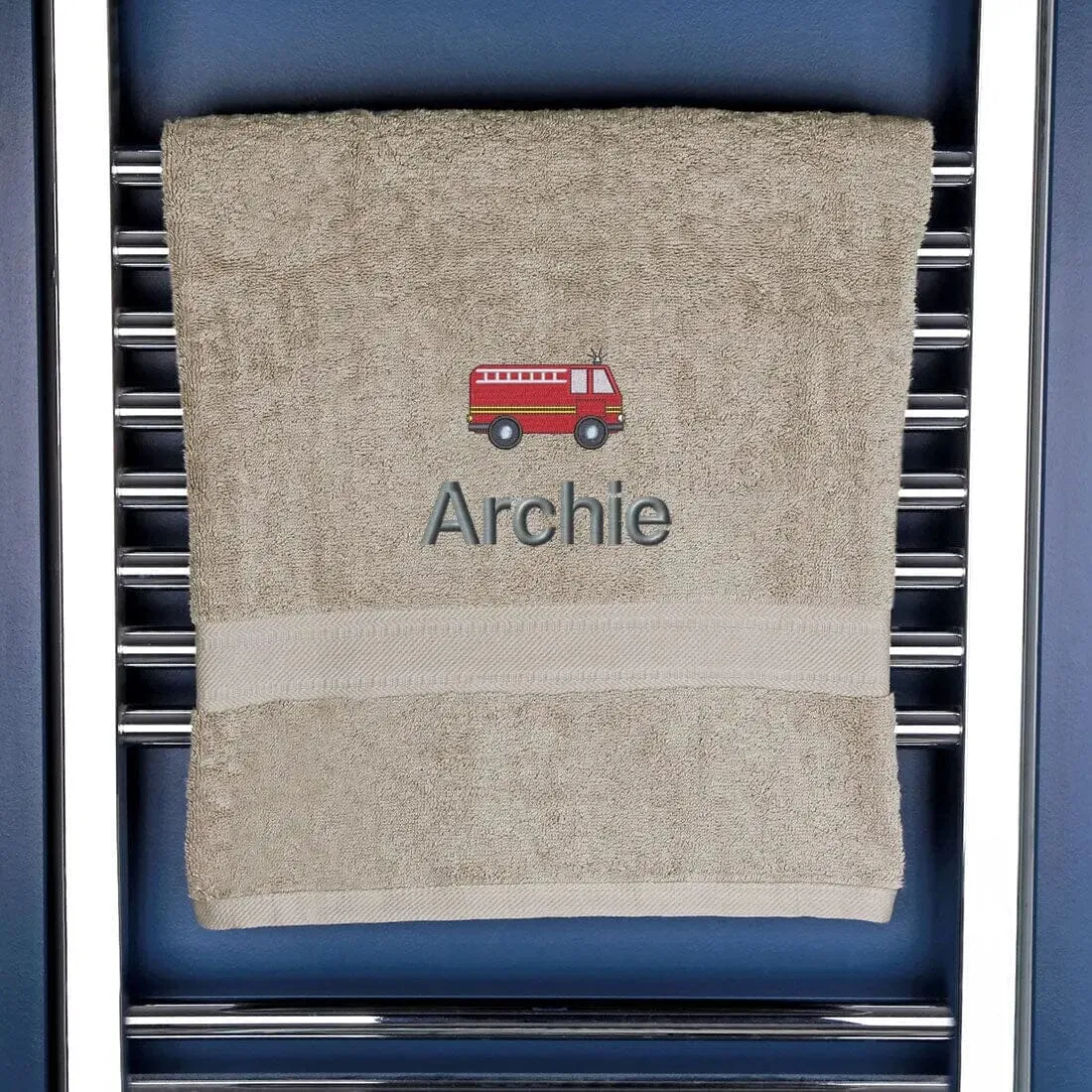 Children's Personalised Fire Engine Bath Towel