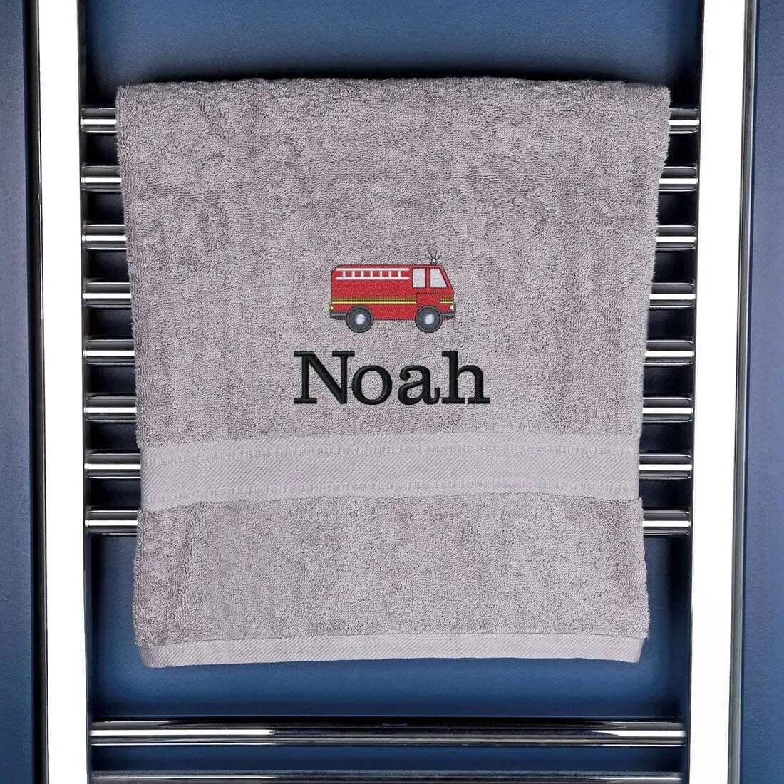 Children's Personalised Fire Engine Bath Towel