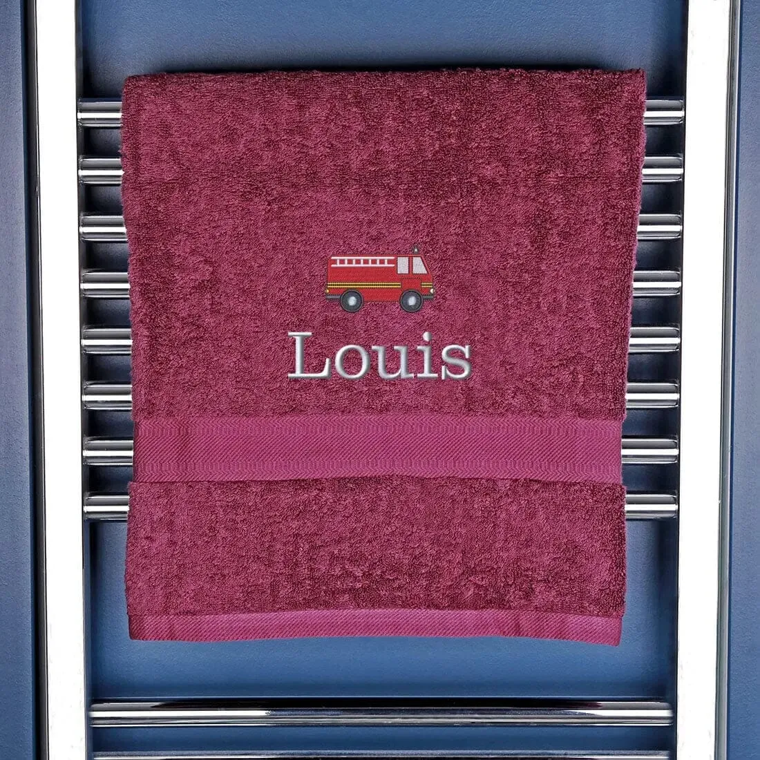 Children's Personalised Fire Engine Bath Towel