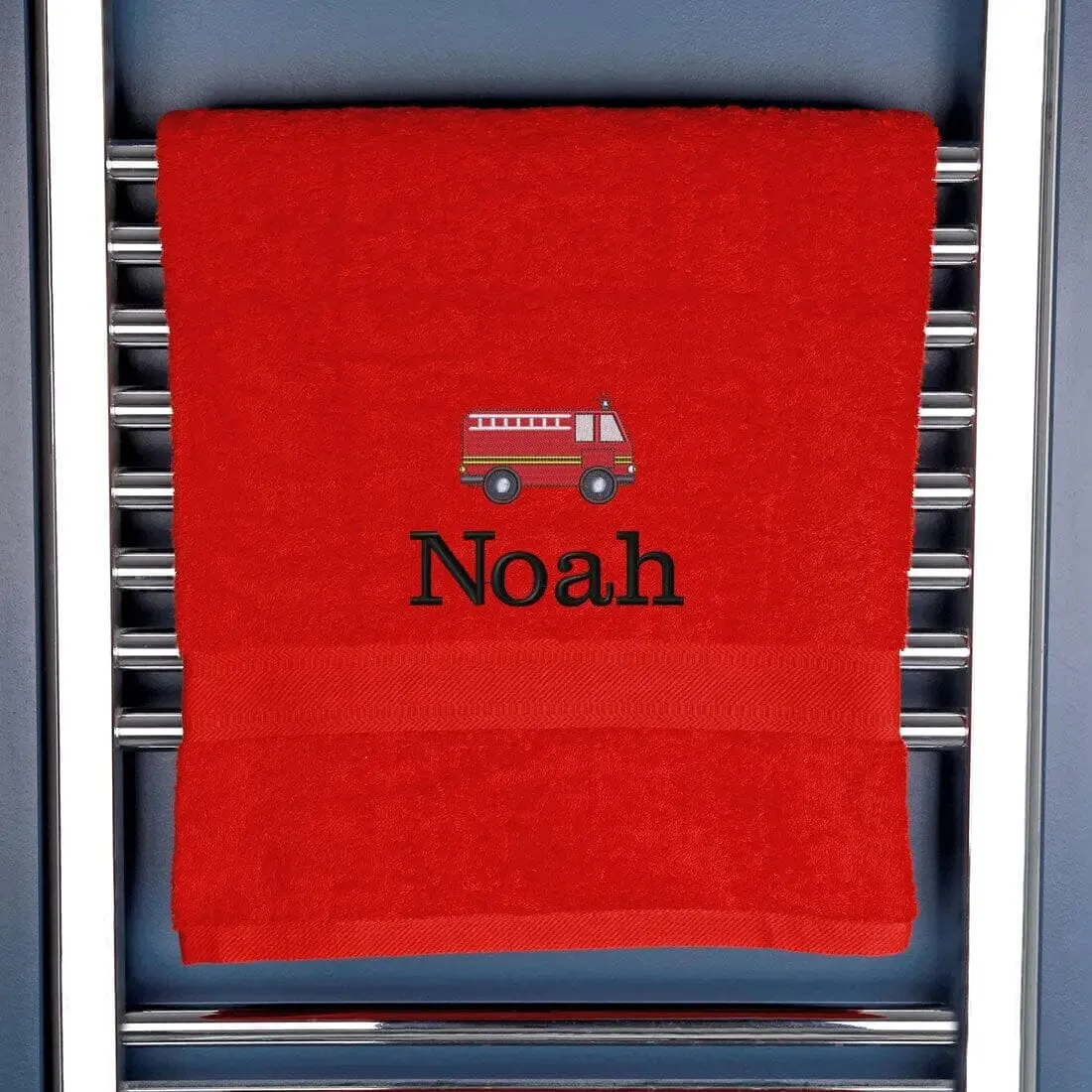 Children's Personalised Fire Engine Bath Towel