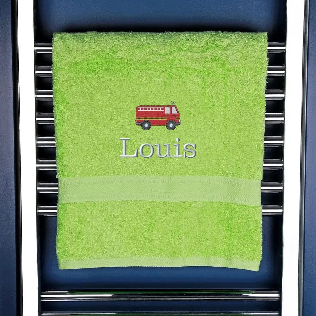 Children's Personalised Fire Engine Bath Towel