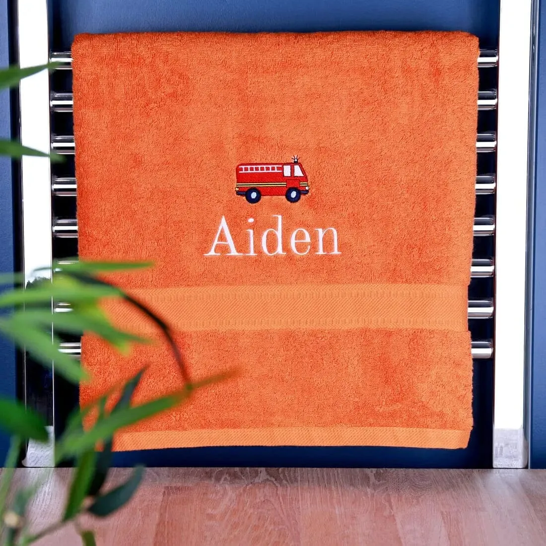 Children's Personalised Fire Engine Bath Towel