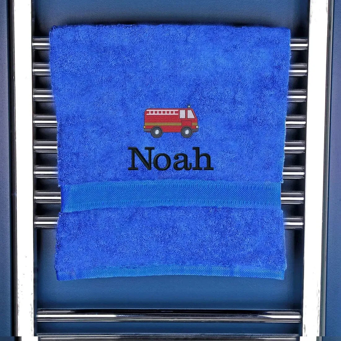 Children's Personalised Fire Engine Bath Towel