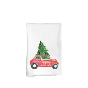 Christmas Tree on Car Flour Sack Kitchen Towel