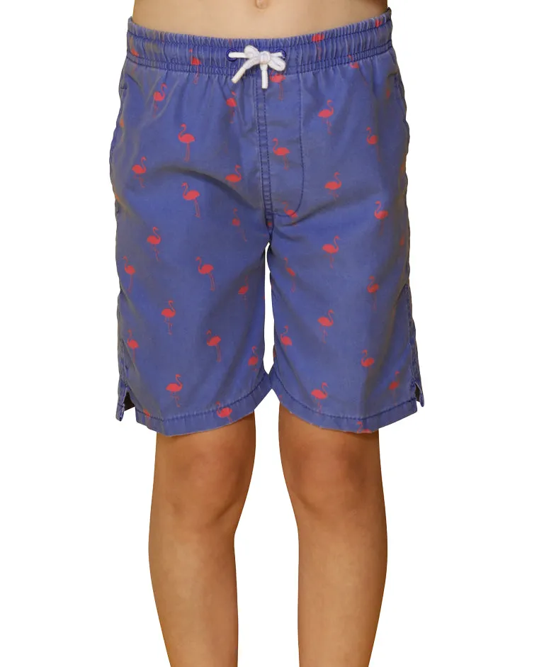 CKLS25 Boys Swim Trunks in a randomized palms print