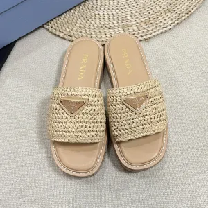 Crochet Flatform Slides 40 Lightweight Cork Sole Beige