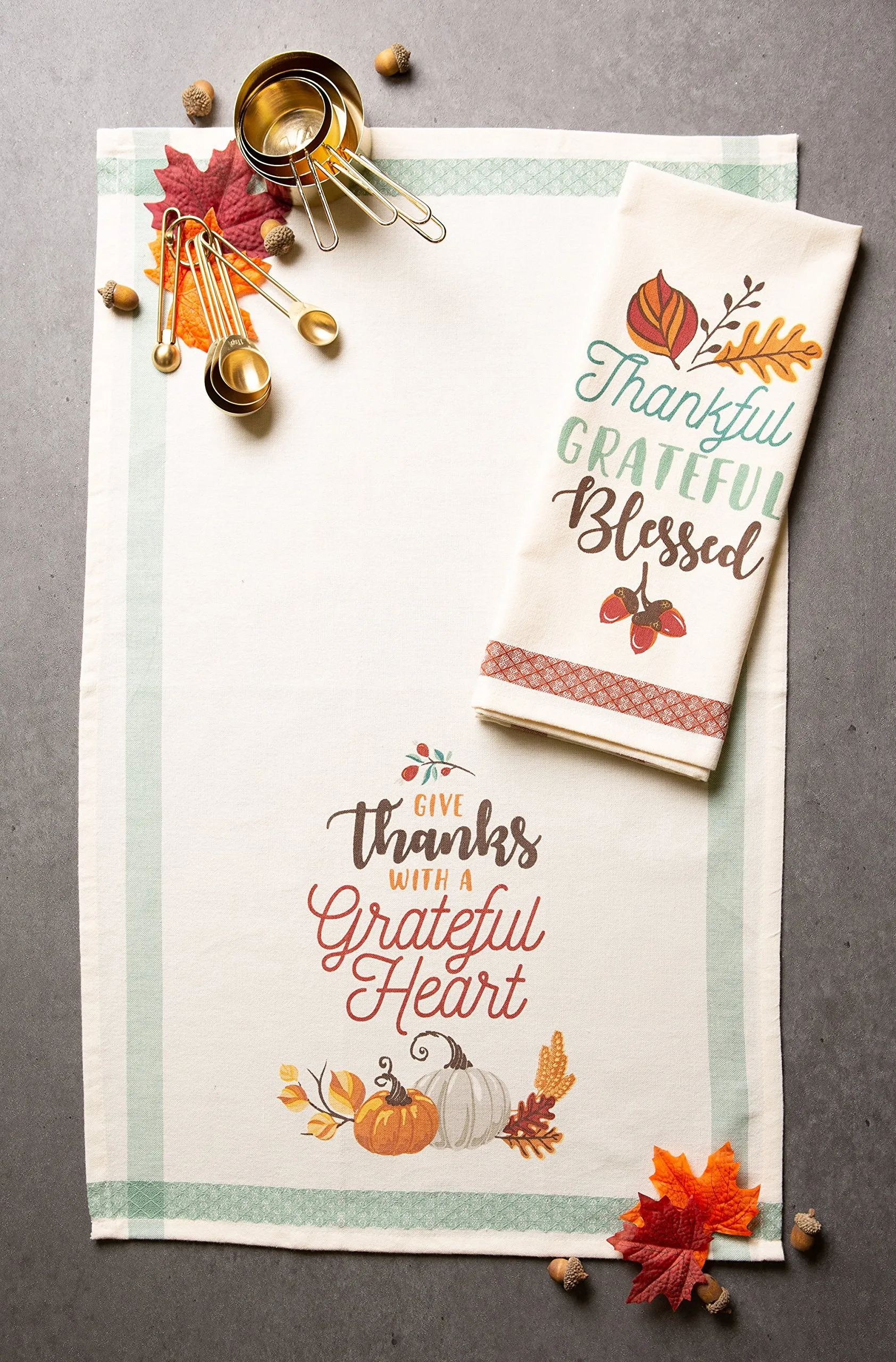 DII Fall Kitchen Towels for Kitchen Decorative Cotton Dish Towel Set, 18x28, Grateful Heart, 2 Count