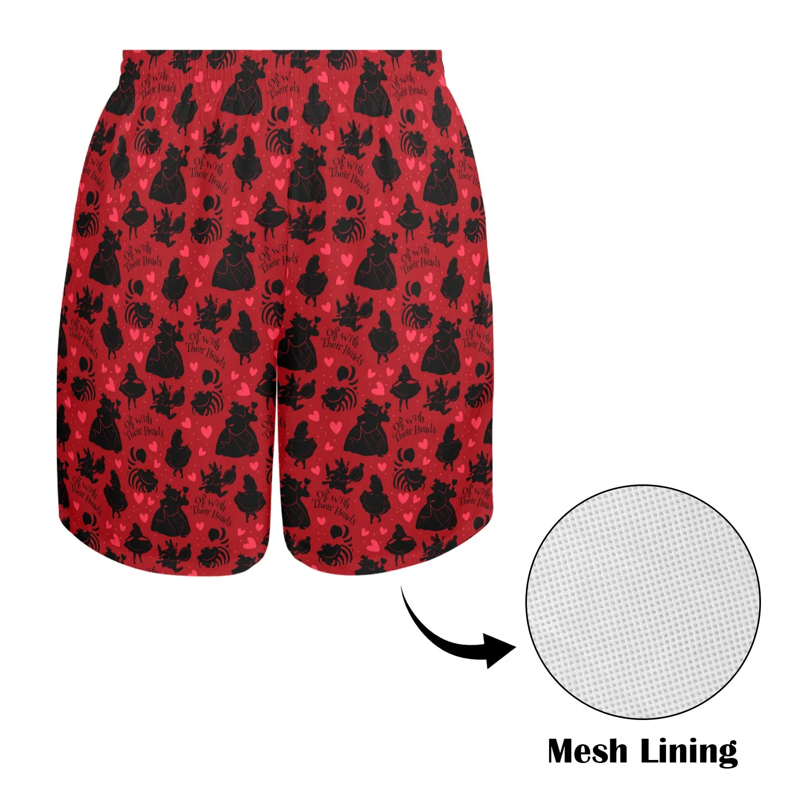 Disney Alice In Wonderland Queen Of Hearts Off With Their Heads Men's Swim Trunks Swimsuit