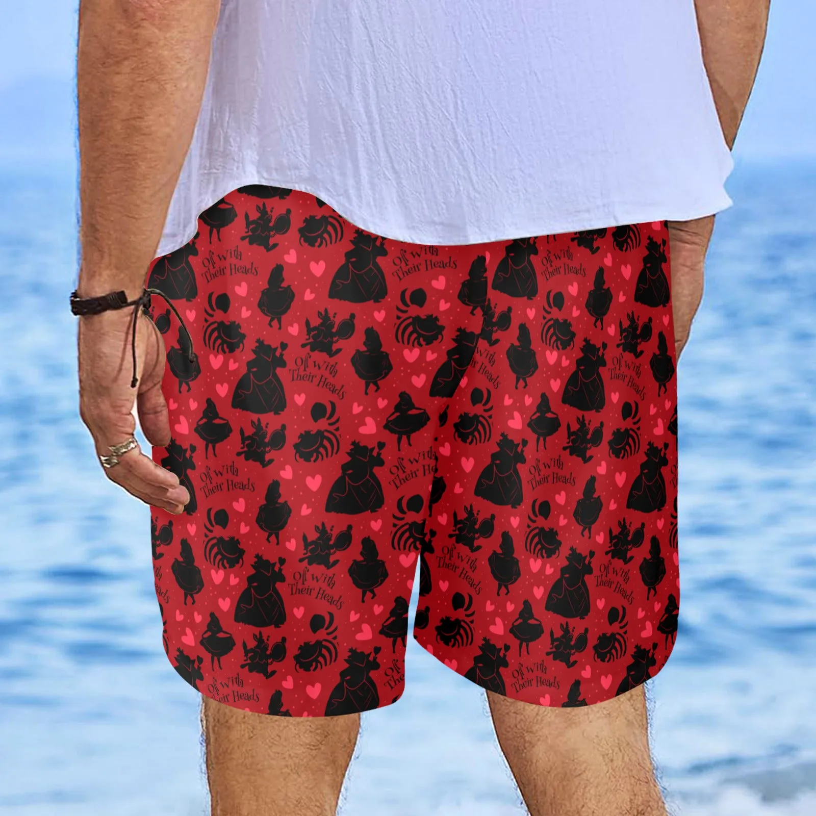 Disney Alice In Wonderland Queen Of Hearts Off With Their Heads Men's Swim Trunks Swimsuit