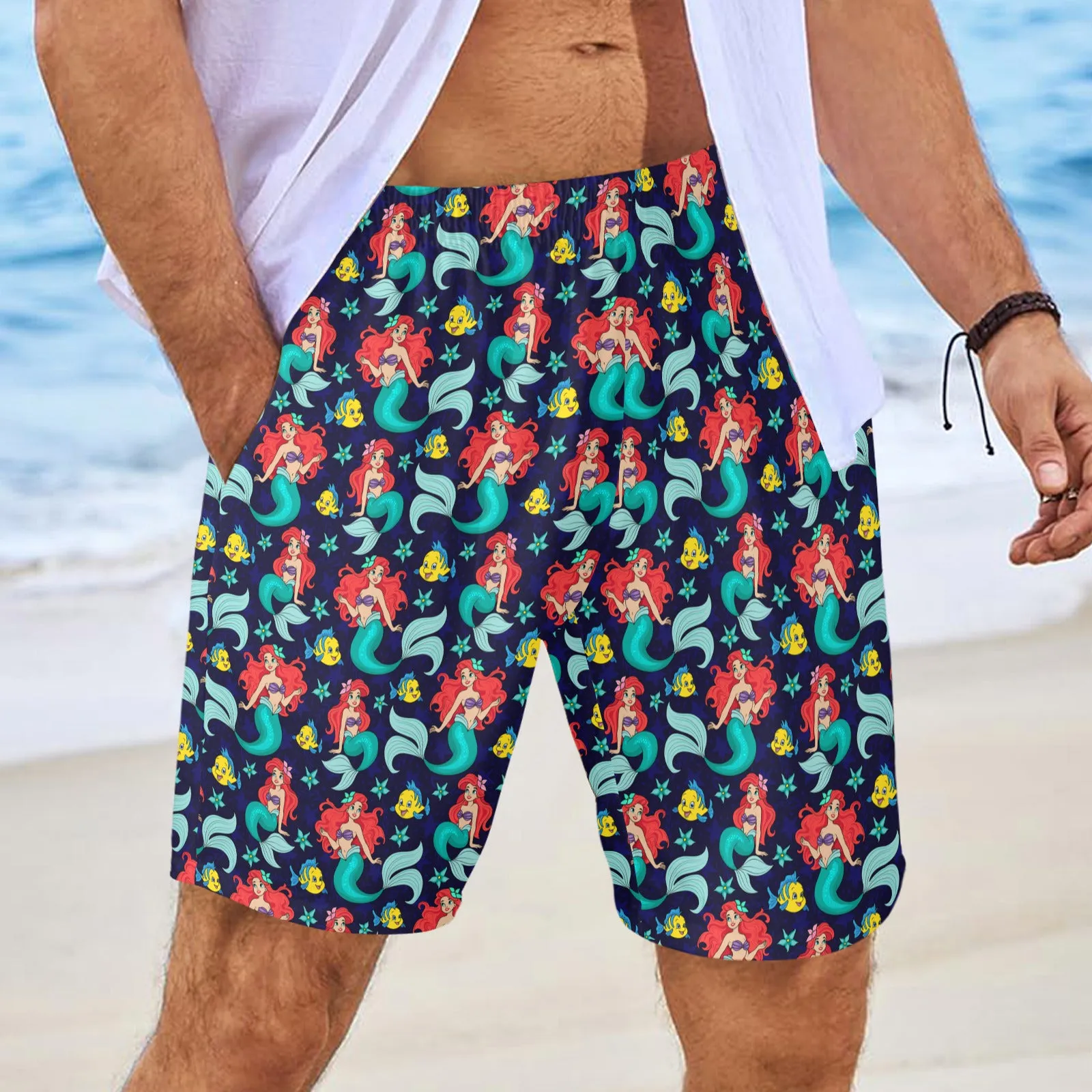 Disney Little Mermaid I Want To Be Where The People Are Men's Swim Trunks Swimsuit