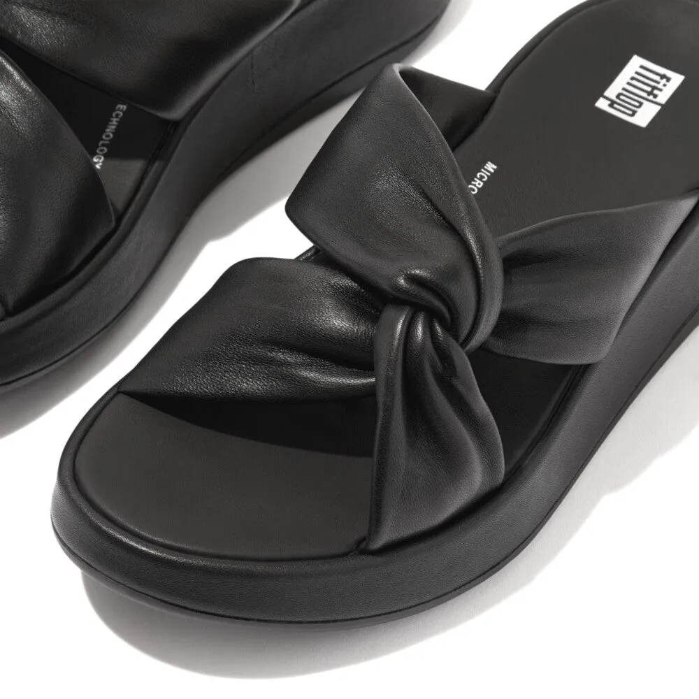 FitFlop F-Mode Leather Twist Flatform Slides Black