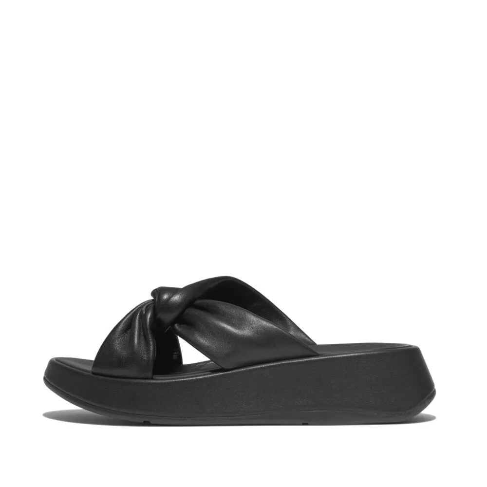 FitFlop F-Mode Leather Twist Flatform Slides Black