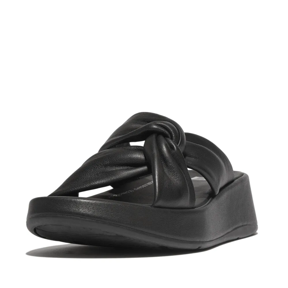 FitFlop F-Mode Leather Twist Flatform Slides Black