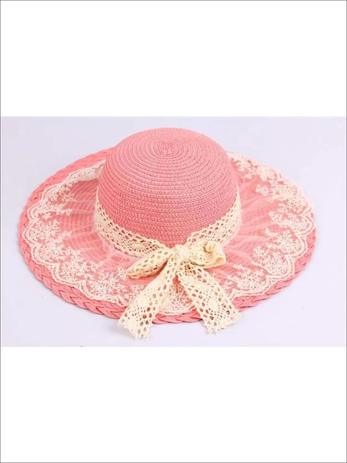 Girls Lace Brim Straw Hat