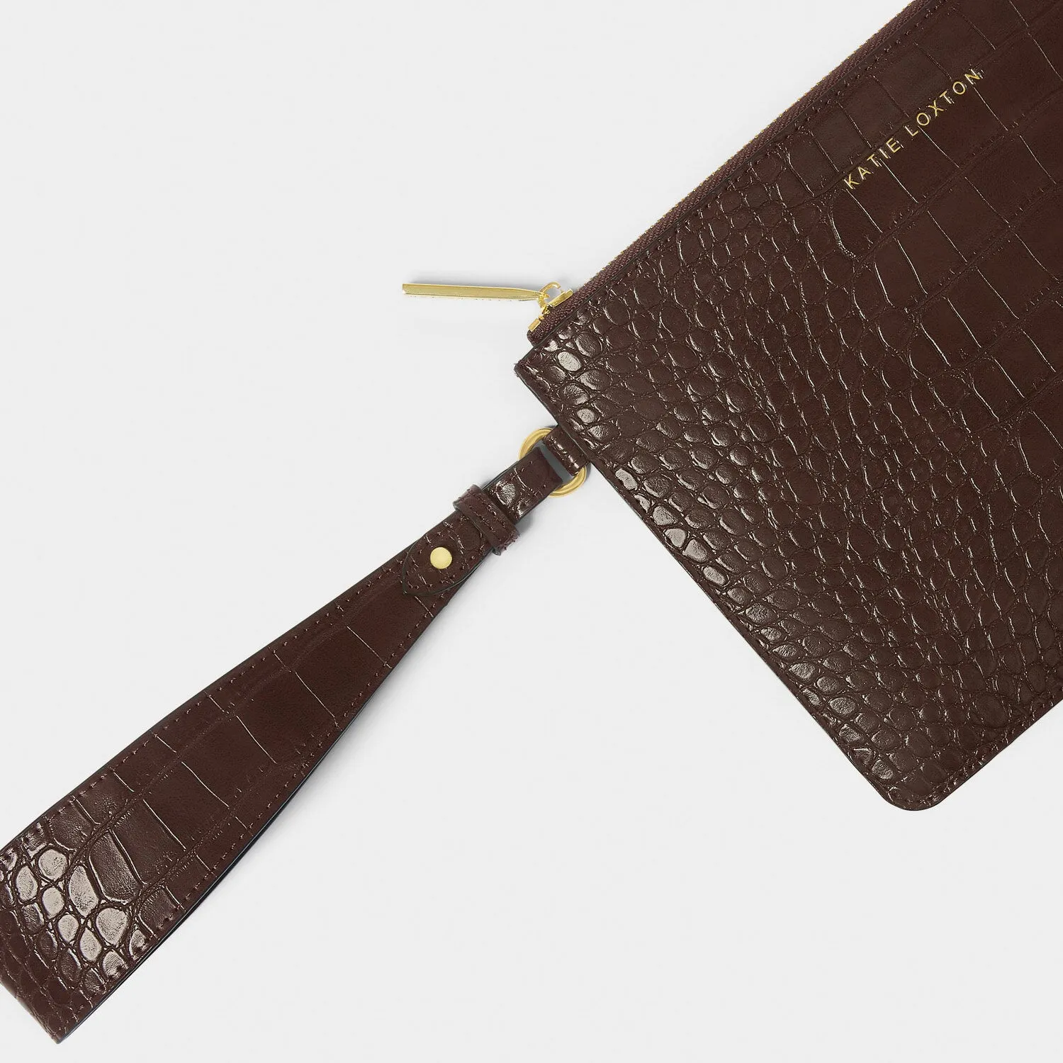 Katie Loxton 24cm Chocolate Marni Faux Croc Wristlet Pouch