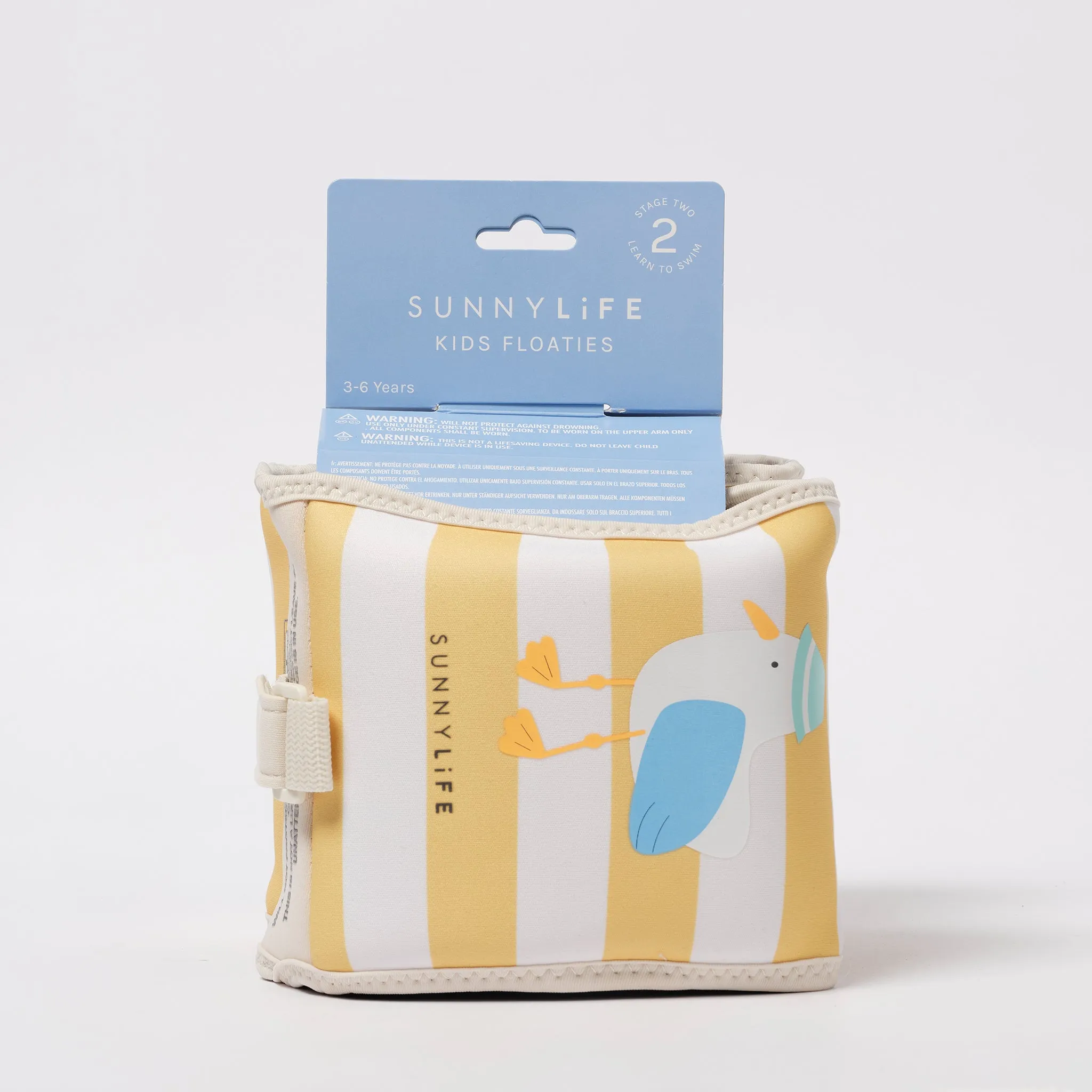 Kids Neoprene Arm Bands | Sid the Seagull Mustard Stripe