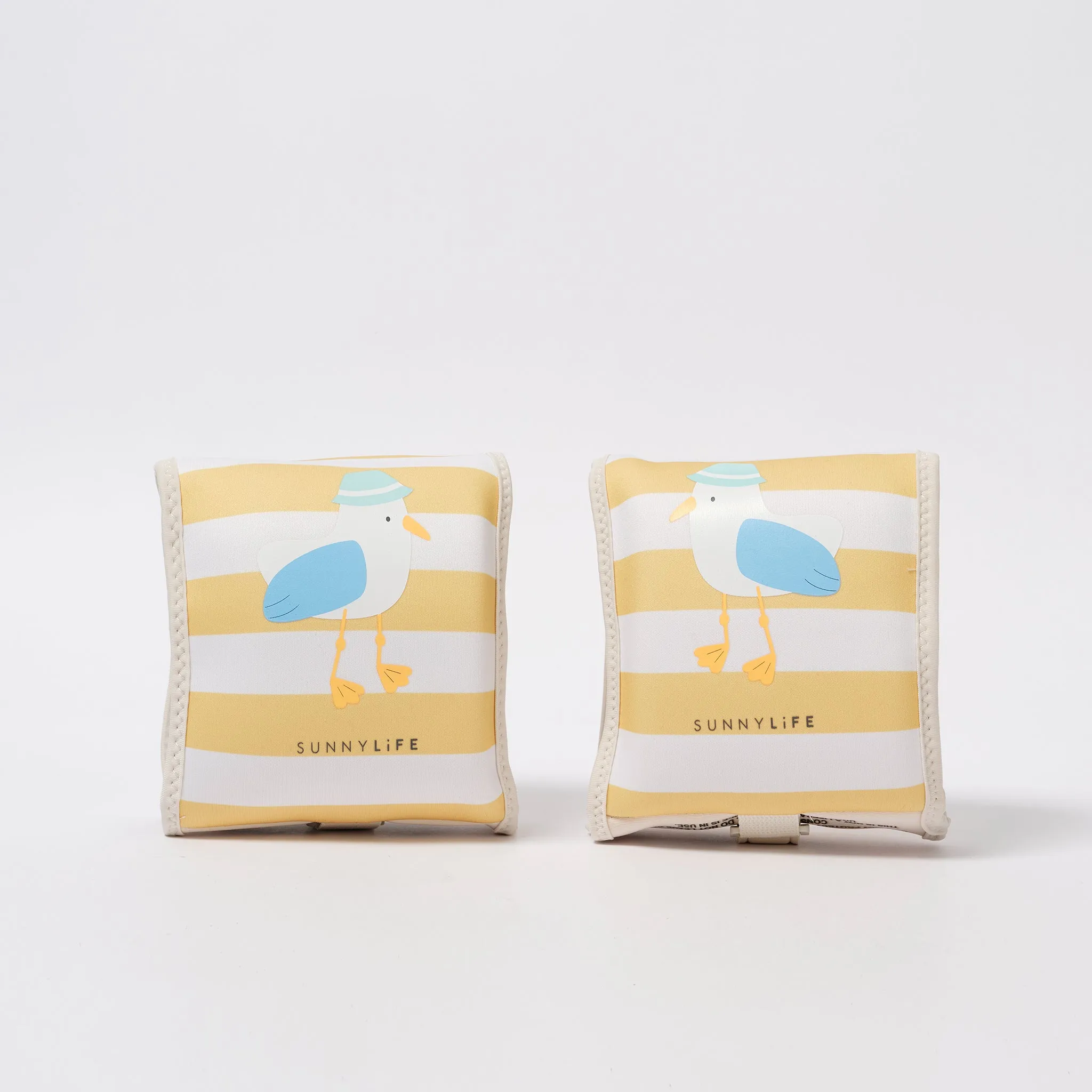 Kids Neoprene Arm Bands | Sid the Seagull Mustard Stripe