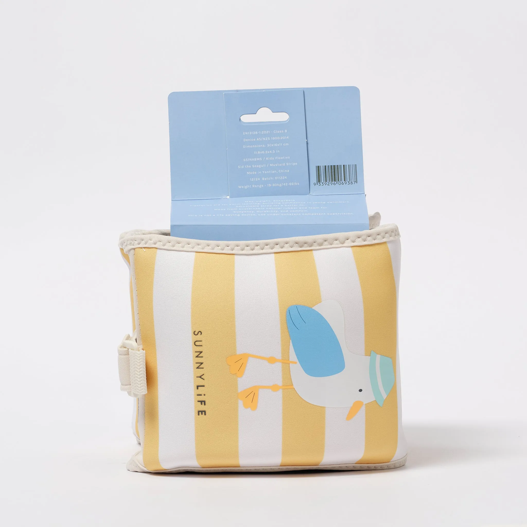 Kids Neoprene Arm Bands | Sid the Seagull Mustard Stripe