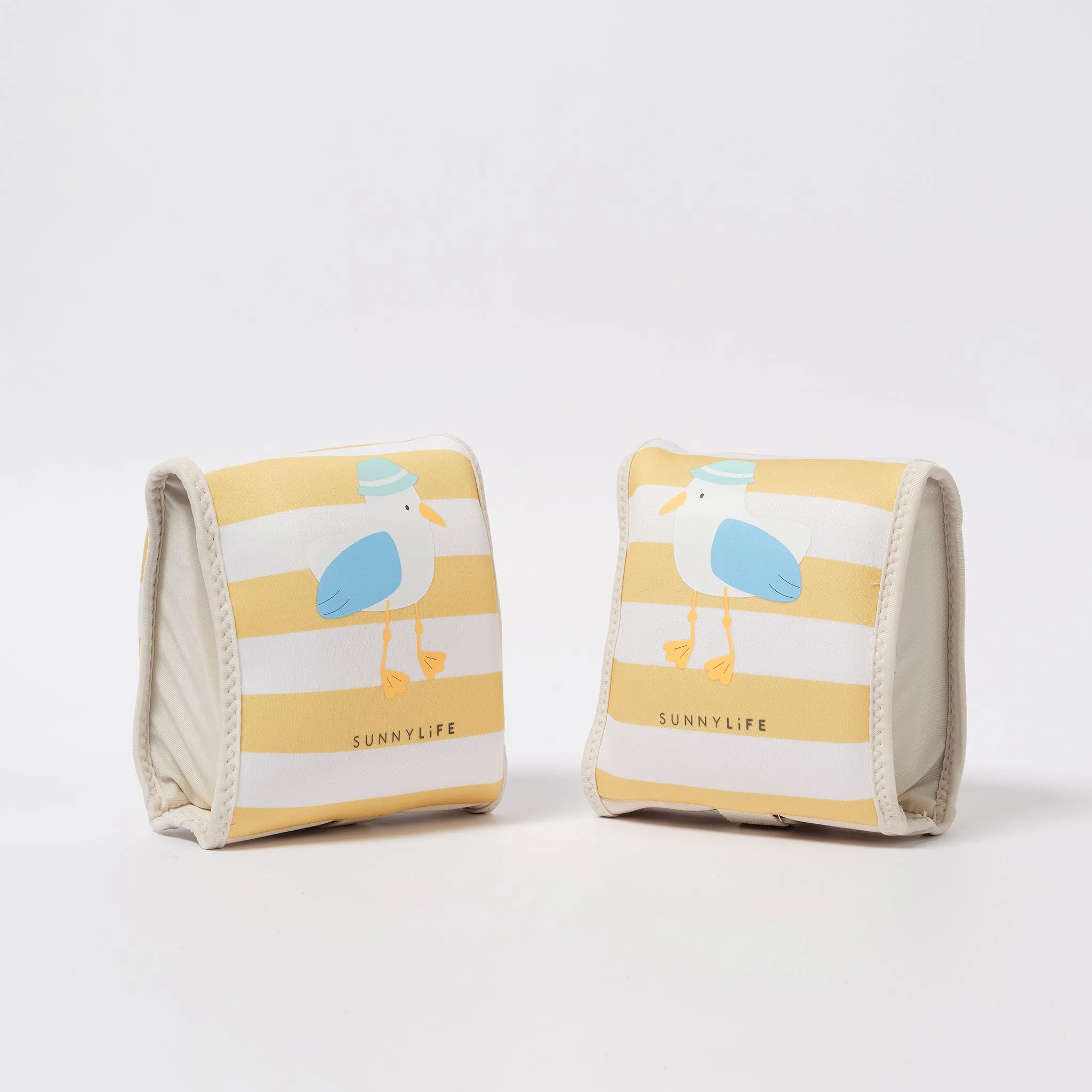 Kids Neoprene Arm Bands | Sid the Seagull Mustard Stripe