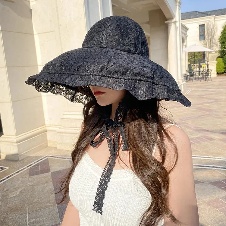 Lace Sun Hat White Black Summer Hats for Women Bucket Hats