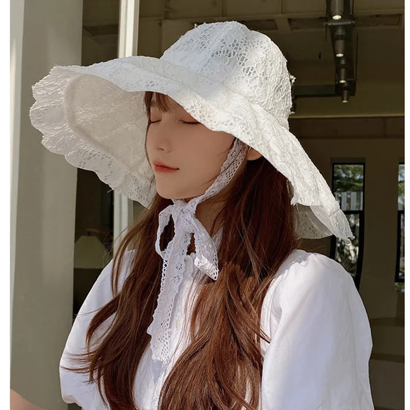 Lace Sun Hat White Black Summer Hats for Women Bucket Hats