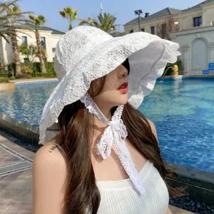 Lace Sun Hat White Black Summer Hats for Women Bucket Hats