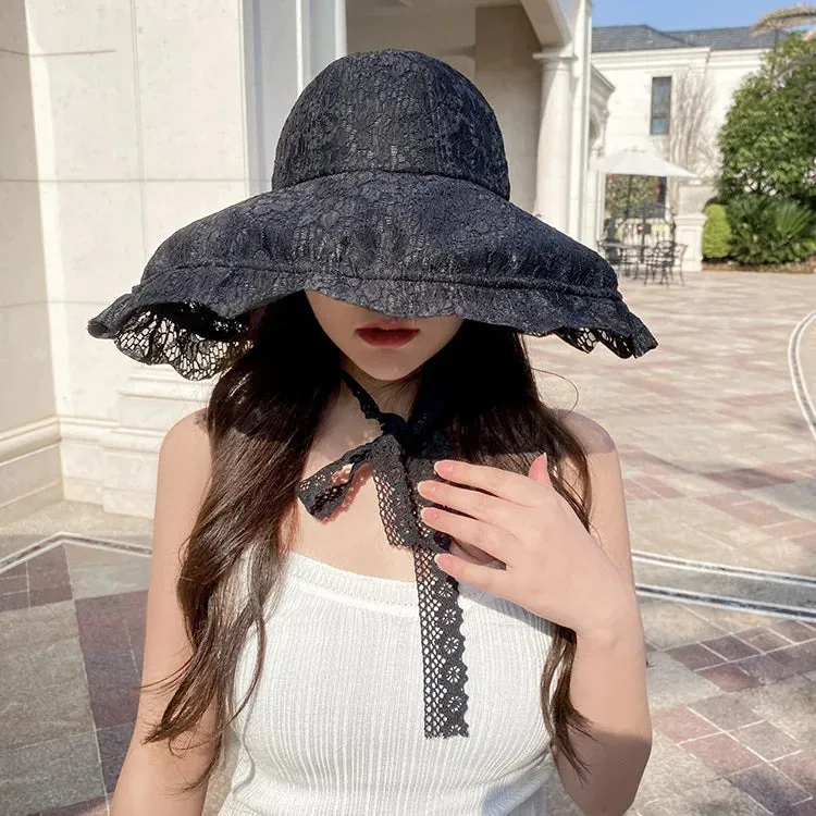 Lace Sun Hat White Black Summer Hats for Women Bucket Hats