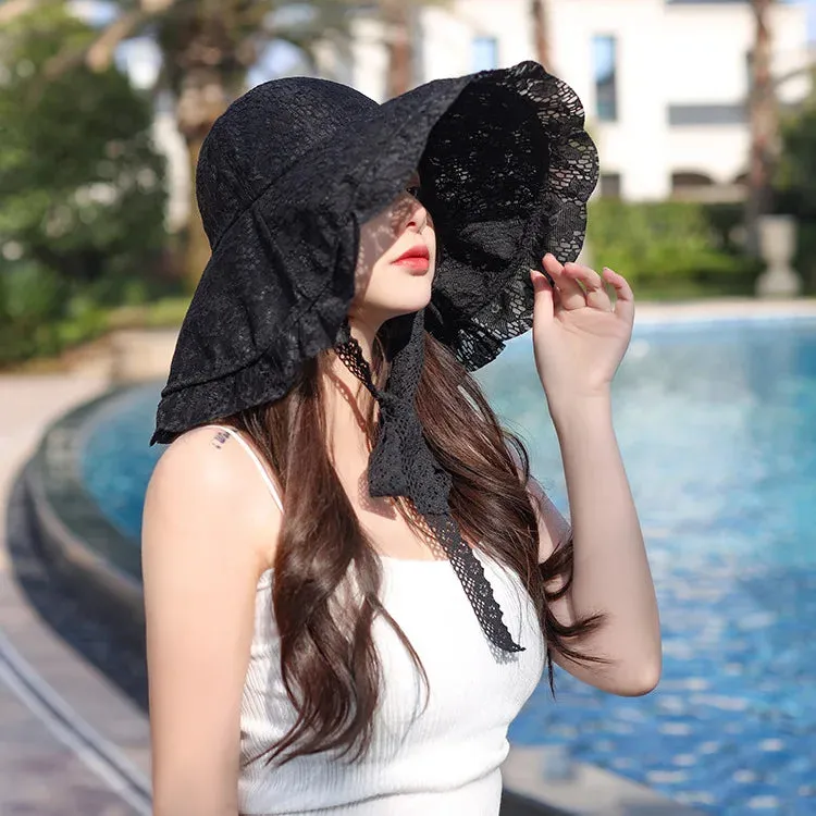 Lace Sun Hat White Black Summer Hats for Women Bucket Hats