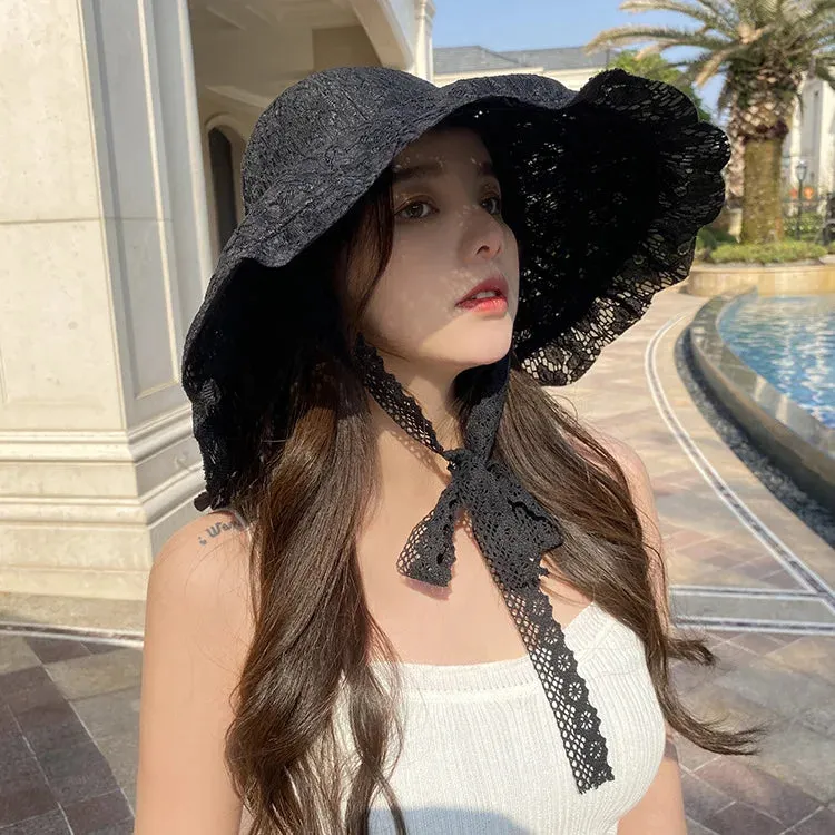 Lace Sun Hat White Black Summer Hats for Women Bucket Hats