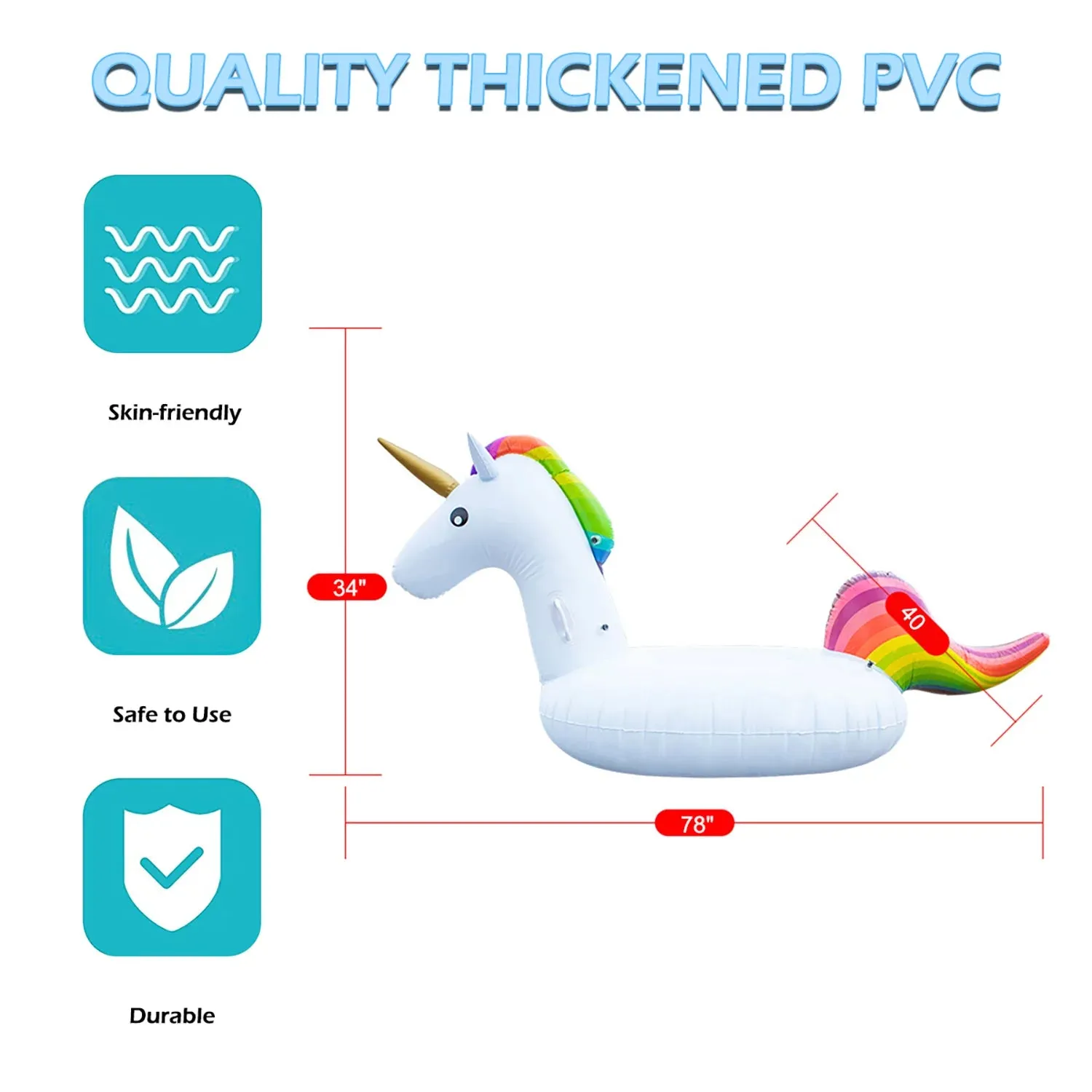 Large Unicorn Inflatable Pool Float for Kids, Giant Float for Pool, Swimming Pool Inflatables Ride-On Pool Toys