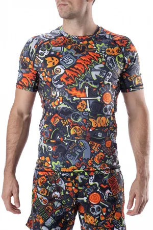 Men's Halloween Wotto Doodle Jiu Jitsu Art Wear Rashguard - Short Sleeve