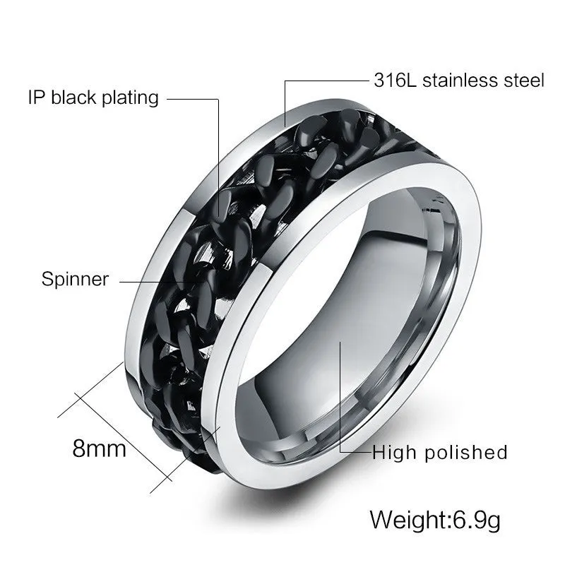 Men's Spinner Stainless Steel Metal Not Fade Gold Black Blue silver color Chain Ring