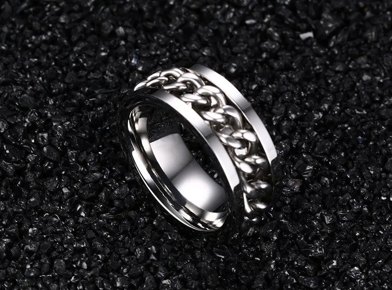 Men's Spinner Stainless Steel Metal Not Fade Gold Black Blue silver color Chain Ring