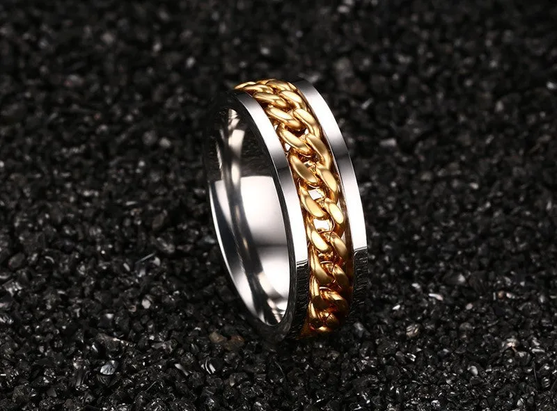 Men's Spinner Stainless Steel Metal Not Fade Gold Black Blue silver color Chain Ring