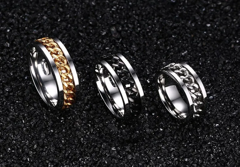 Men's Spinner Stainless Steel Metal Not Fade Gold Black Blue silver color Chain Ring