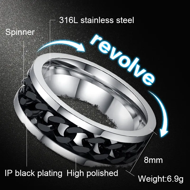 Men's Spinner Stainless Steel Metal Not Fade Gold Black Blue silver color Chain Ring