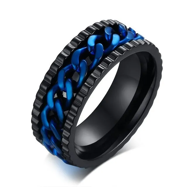 Men's Spinner Stainless Steel Metal Not Fade Gold Black Blue silver color Chain Ring