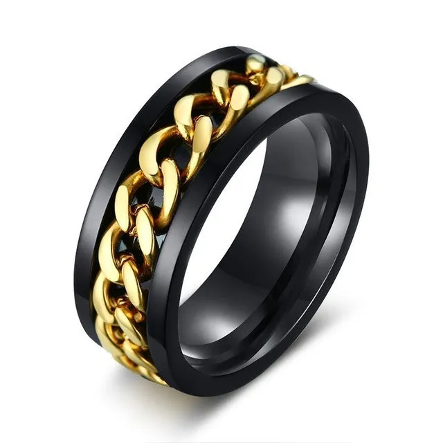 Men's Spinner Stainless Steel Metal Not Fade Gold Black Blue silver color Chain Ring