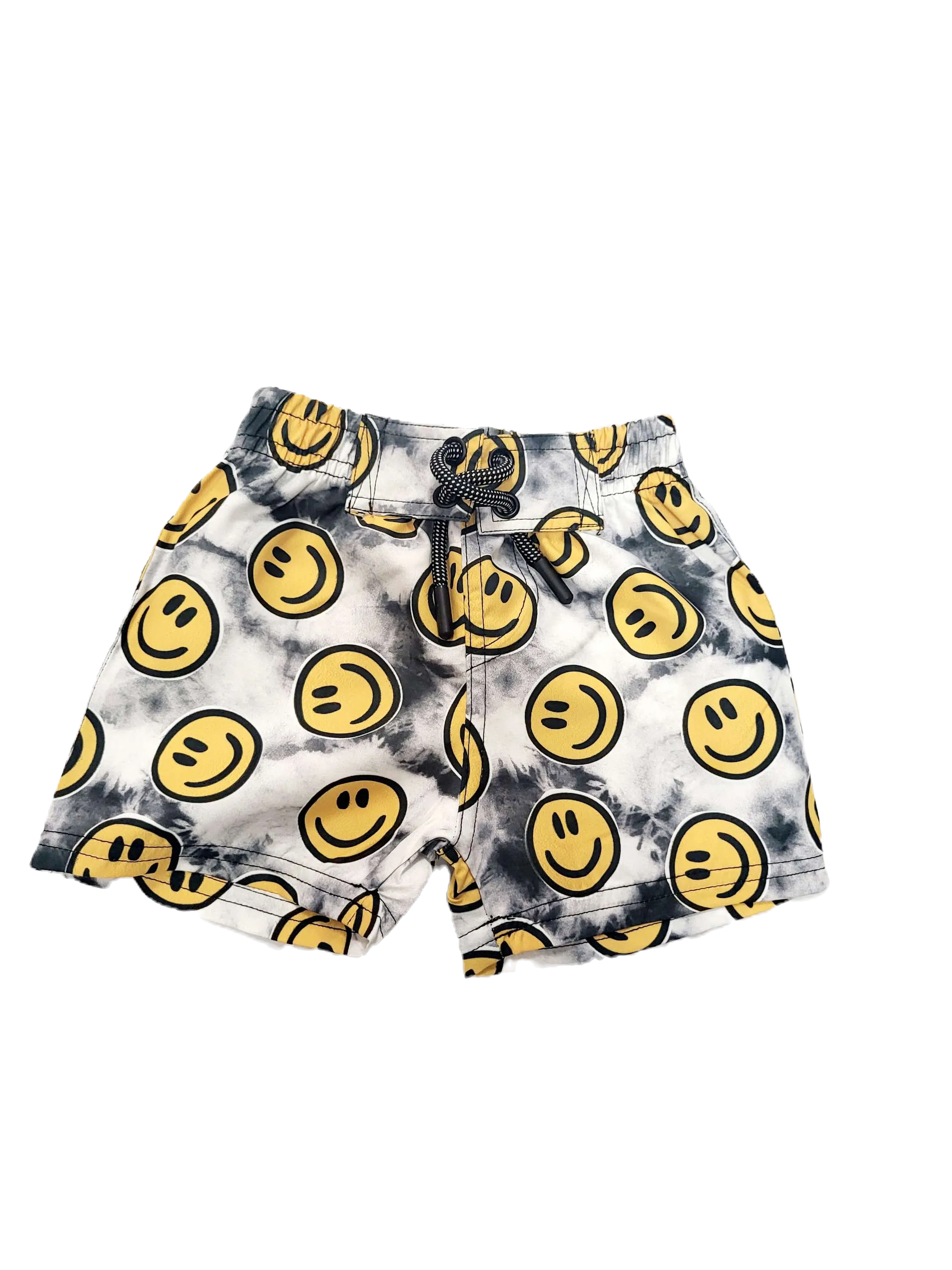 Mish Mish Black & White Tie Dye w/ Yellow Smiley Faces Board Short