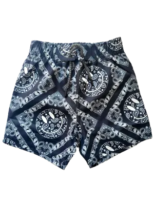 Mish Mish Black Bandana Print w/ Smiley Faces Board Shorts